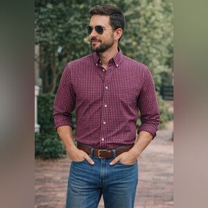 Brooks Brothers Red and Navy Gingham Button Down